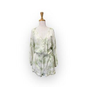 Aerie Green Tie Dye Romper Size M Medium V Neck